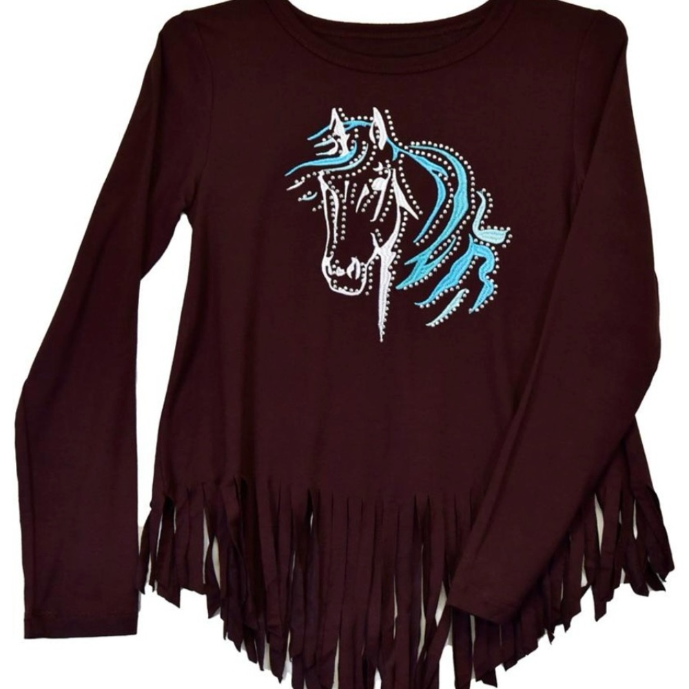 Cowgirl Hardware Horse fringe Shirt - Brown girls 6/S NEW